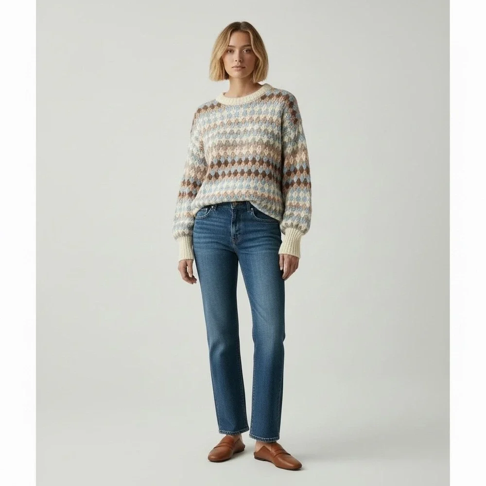 NWOT Blu Pepper | Sweater Small Multi-Color Diamond Crochet Knit Long Sleeve - Picture 1 of 9